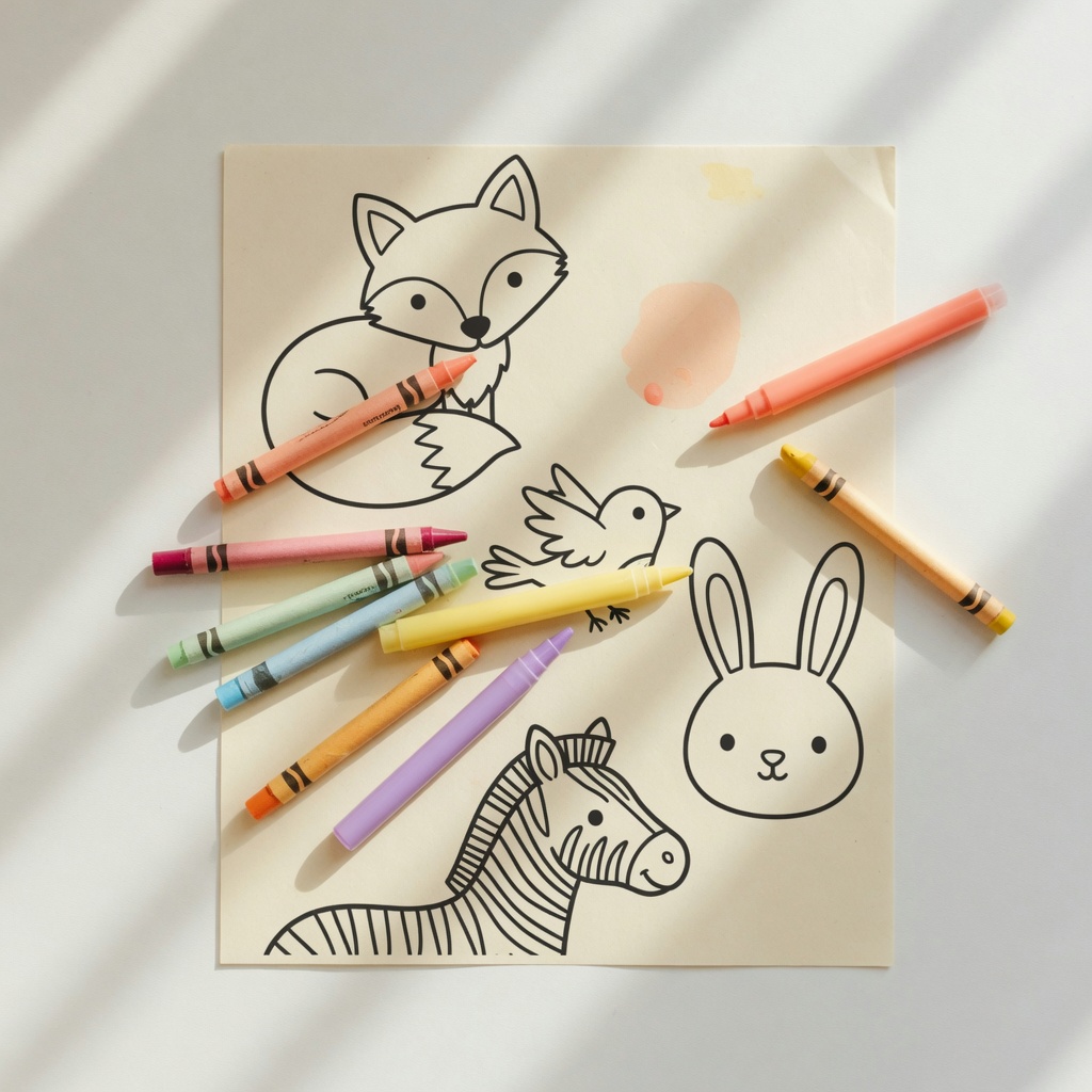 Coloring pages and crayons
